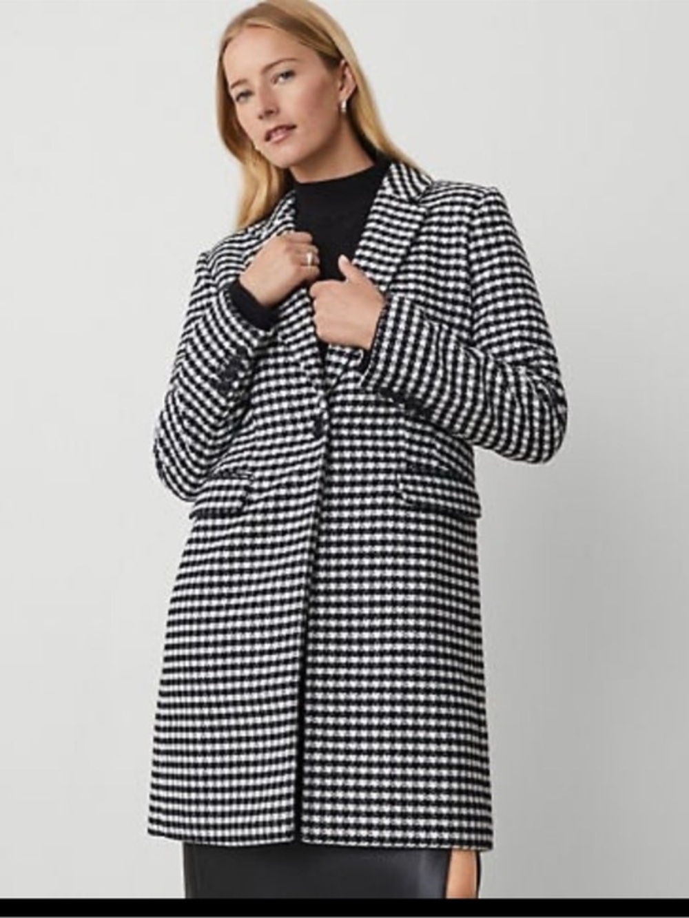 Apostrophe Houndstooth Coat White Black